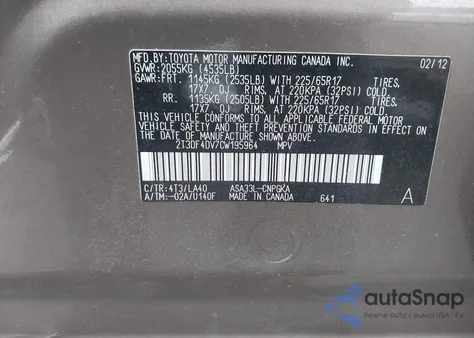 2012 Toyota Rav4 Limited from USA, damaged, VIN 2T3DF4DV7CW195964